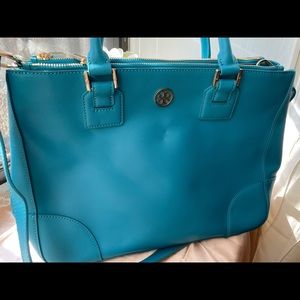Tory Burch Robinson Double Zip Two Way Leather Tote Satchel Bag